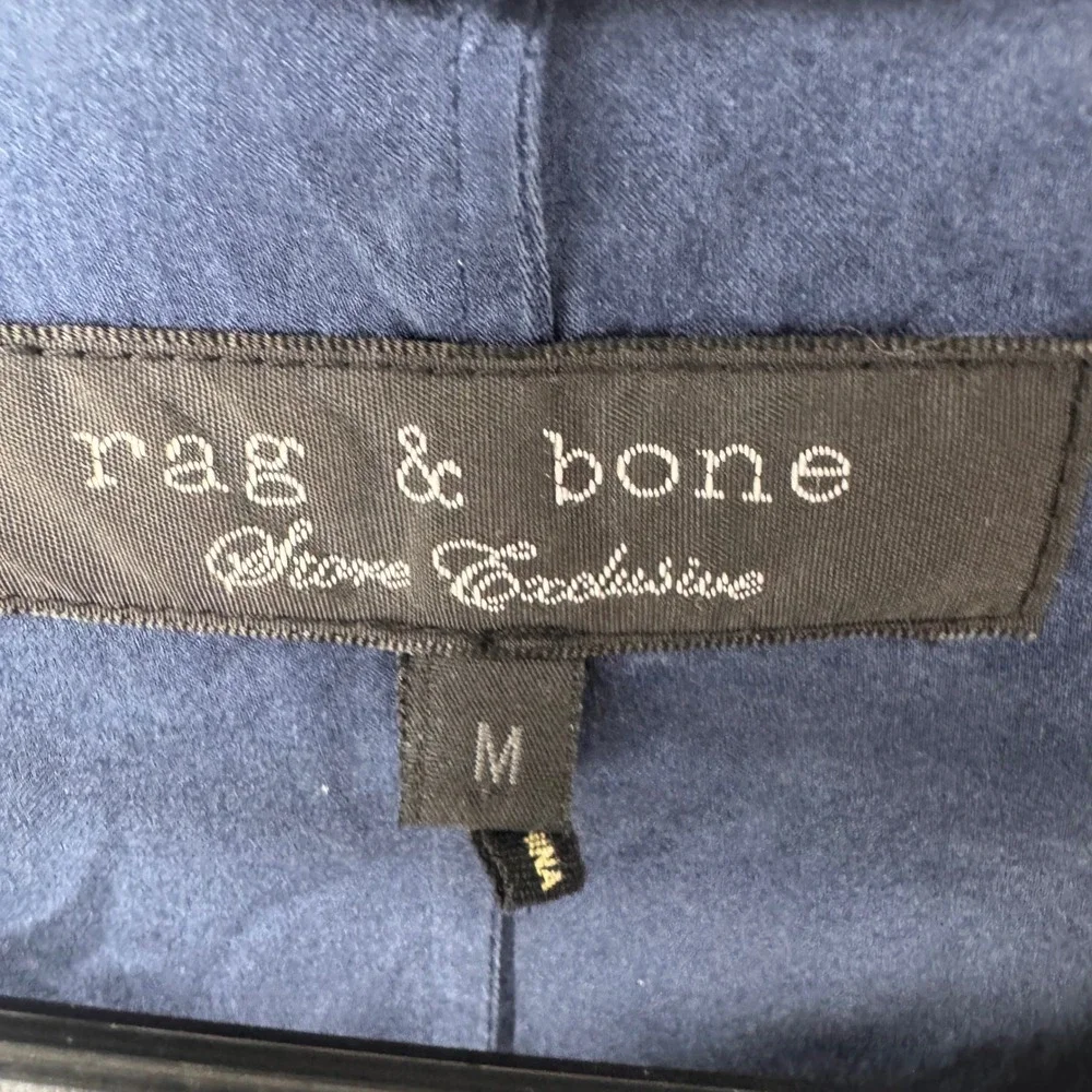 Rag‎ & Bone Navy Blue Silk Blend High-Low Blouse Ladder Stitch Detail Size M